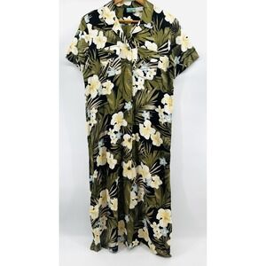 Bahama Beach Dress SZ M Womens Green Black Hawaiian Resort Wear Tropical HH44